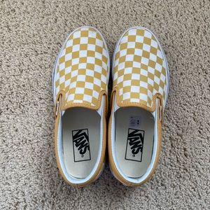 yellow checkered slip on vans